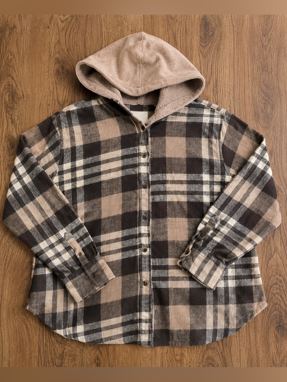 American Eagle Sherpa Hooded Flannel Shirt Jacket Plaid Button Front M